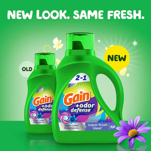 Gain Odor Defense Liquid Laundry Detergent, Super Fresh Blast Scent, 154 fl oz, 107 Loads, HE Compatible