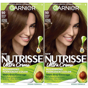 Garnier Garnier Hair Color Nutrisse Nourishing Creme, 50 Medium Natural Brown (Truffle) Permanent Hair Dye, 2 Count (Packaging May Vary)