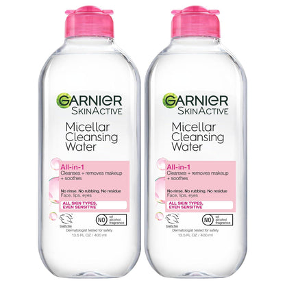 Garnier Garnier Micellar Water, Hydrating Facial Cleanser And Makeup Remover, Suitable For Sensitive Skin, Vegan, Cruelty Free, 13.5 Fl Oz (400mL), 2 Count
