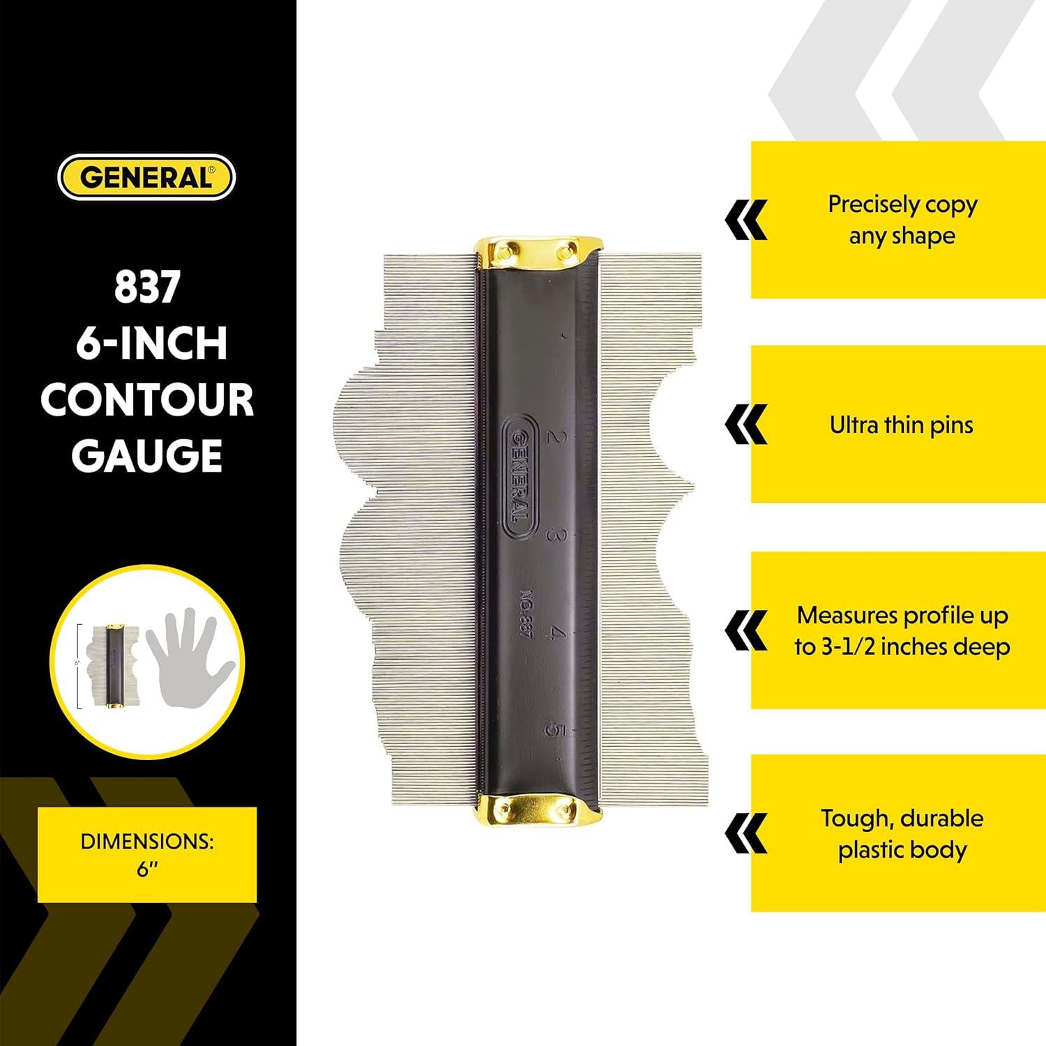 General Tools Contour Gauge 837 - 6 Angle Finder Tool For Home Improvement - Gadgets For Men,