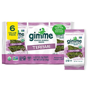 Gimme Seaweed Organic Premium Roasted Seaweed Snacks, Teriyaki Flavor, 6 Count, Keto & Vegan-Friendly, Gluten-Free, Source of Omega-3s and Iodine