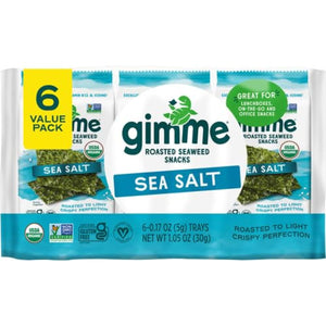 Gimme Organic Roasted Seaweed Snacks, Sea Salt, 6 Count, Vegan, Keto, Gluten-Free, High in Omega-3 & Iodine, Healthy On-the-Go Snack