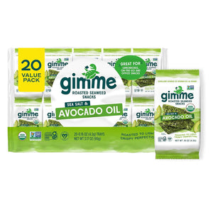 Gimme Seaweed Organic Premium Roasted Seaweed Snacks, Sea Salt & Avocado Oil, 20 Count, Keto, Vegan, Gluten-Free, Great Source of Omega-3s & Iodine