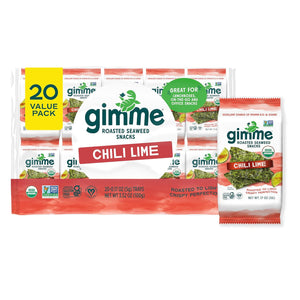 Gimme Organic Roasted Seaweed Snacks, Chili Lime, 20 Count, Keto, Vegan, Gluten-Free, High in Omega-3s & Iodine