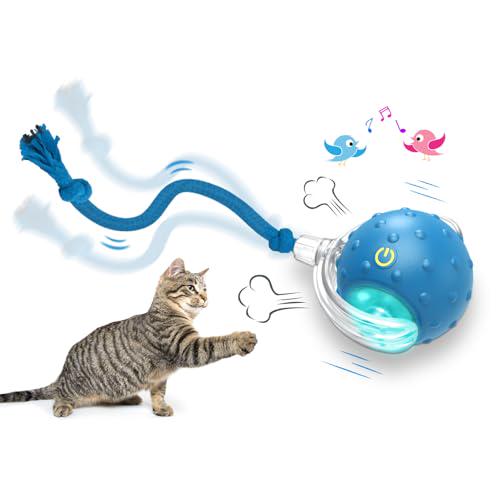 Giociv Chirping Interactive Cat Ball Toy Fast Rolling Motion Activated Indoor Cat Toy Blue