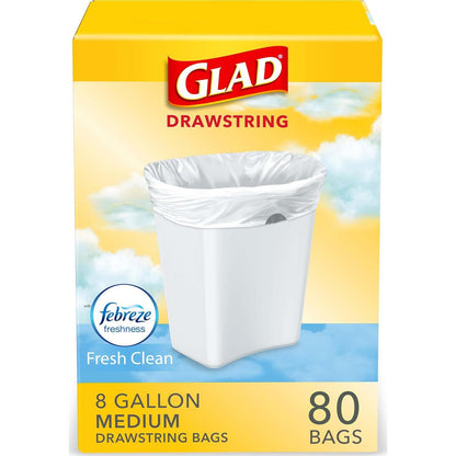 Glad Glad Medium Kitchen Drawstring Trash Bags, 8 Gal, Fresh Clean Scent, 80 Ct (Package May Vary)