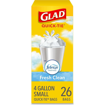Glad OdorShield Small Trash Bags with Febreze Fresh Clean Scent, 4 Gallon, 26 Count (Packaging May Vary)