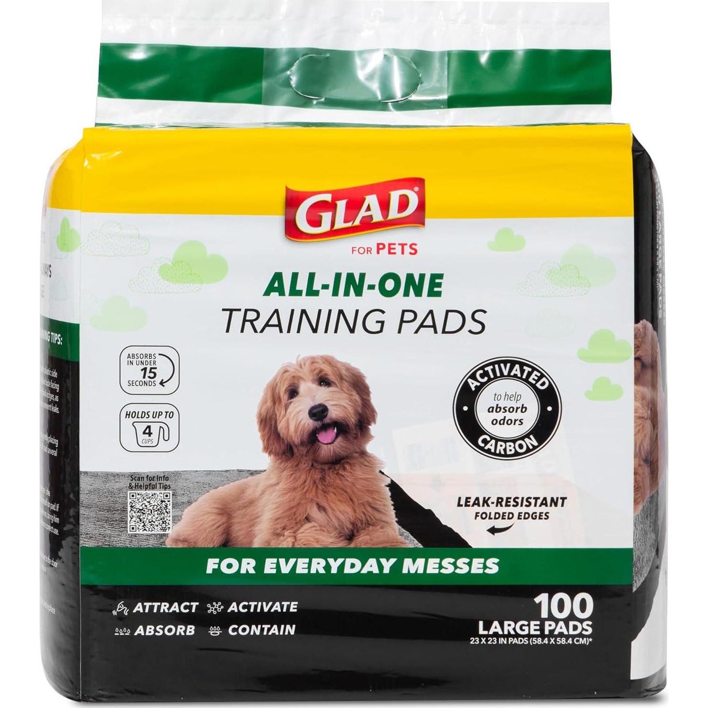 Glad for Pets Puppy Training Pads, 23"x23", Black Charcoal, Leak-Proof, Odor Neutralizing, 100 Ct