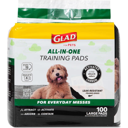 Glad for Pets Puppy Training Pads, 23"x23", Black Charcoal, Leak-Proof, Odor Neutralizing, 100 Ct