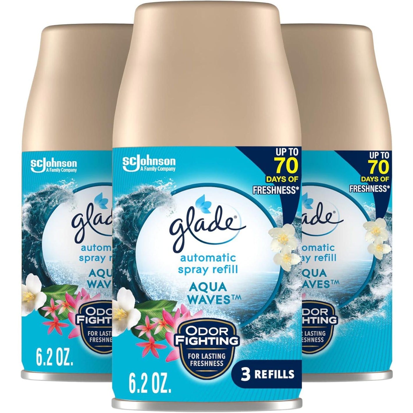 Glade Glade Automatic Spray Refill, Air Freshener For Home And Bathroom, Aqua Waves, 6.2 Oz, 3 Count