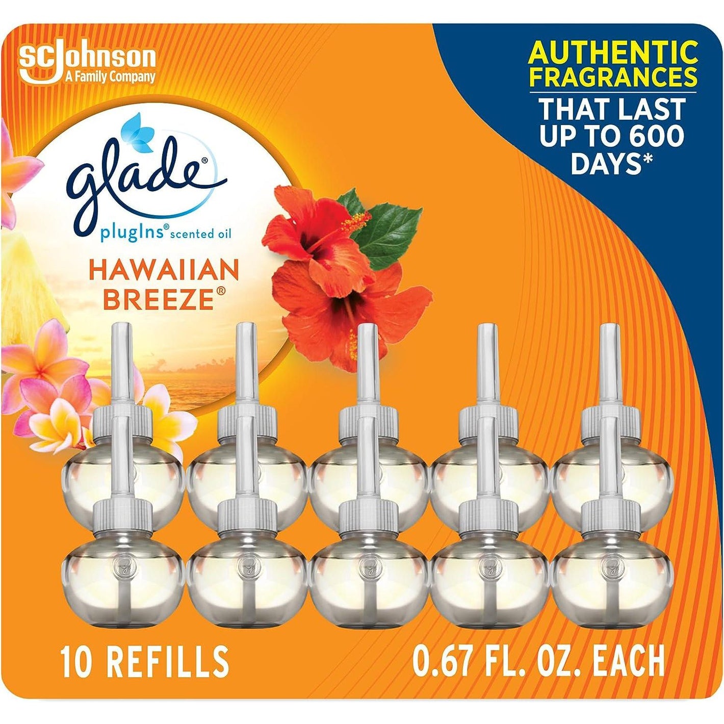 Glade Glade PlugIns Refills Air Freshener, Scented And Essential Oils For Home And Bathroom, Hawaiian Breeze, 6.7 Fl Oz, 10 Count (Packaging May Vary)