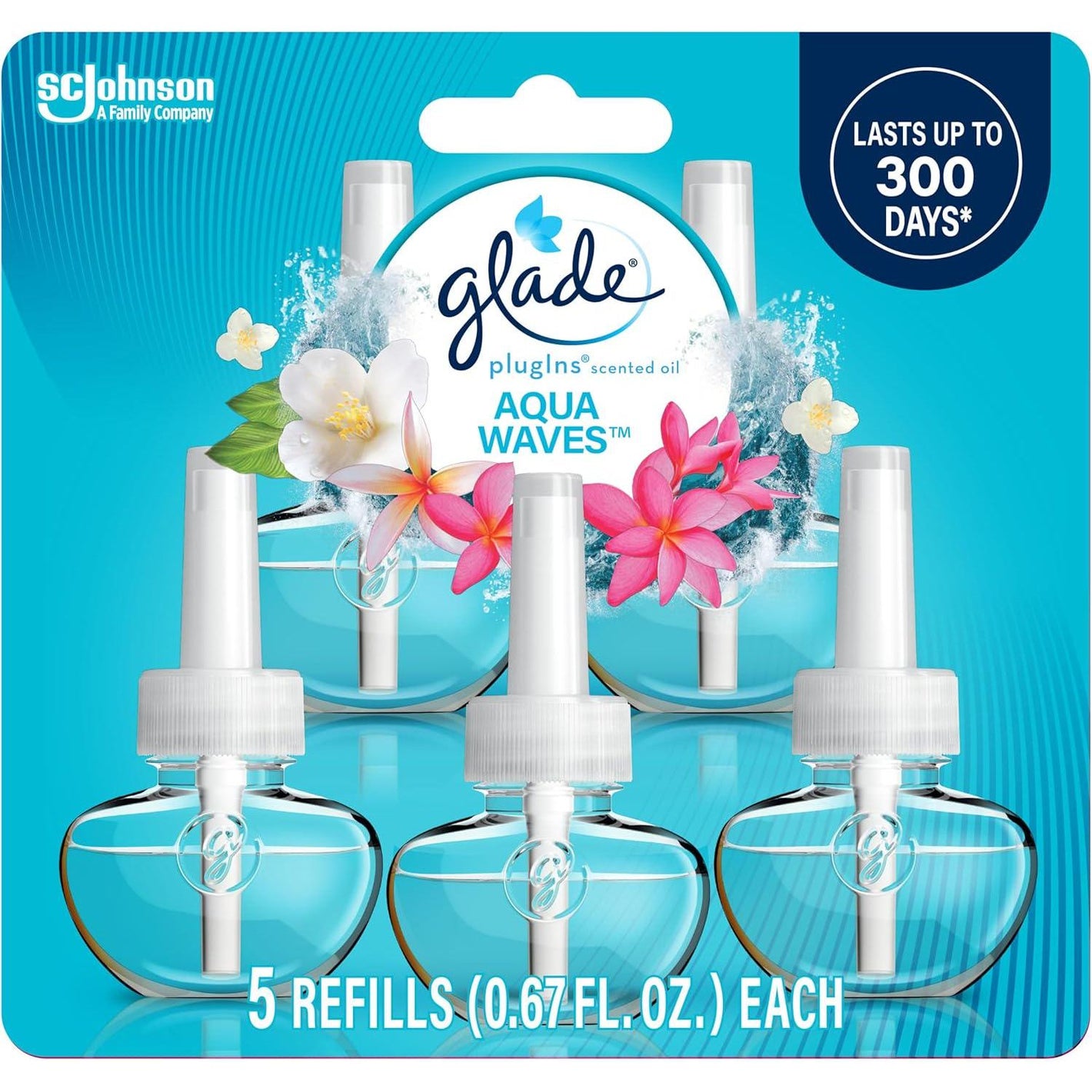 Glade Plugins Refills, Air Freshener Scented Essential Oils, Aqua Waves, 335 Fl Oz, 5 Count