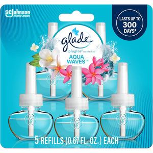 Glade Plugins Refills, Air Freshener Scented Essential Oils, Aqua Waves, 335 Fl Oz, 5 Count