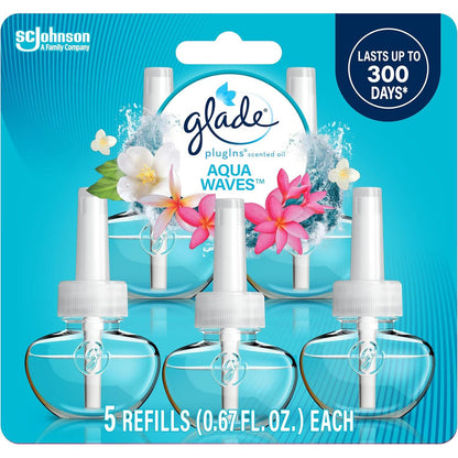 Glade Plugins Refills, Air Freshener Scented Essential Oils, Aqua Waves, 335 Fl Oz, 5 Count