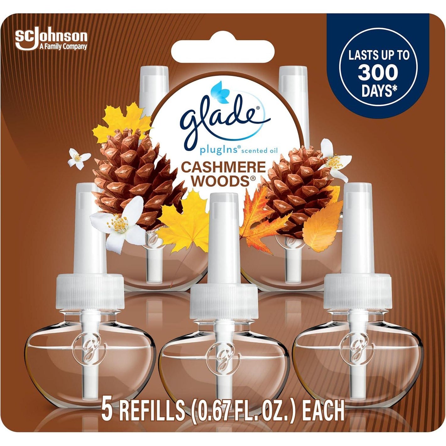 Glade Glade PlugIns Refills Air Freshener, Scented And Essential Oils For Home And Bathroom, Cashmere Woods, 3.35 Fl Oz, 5 Count