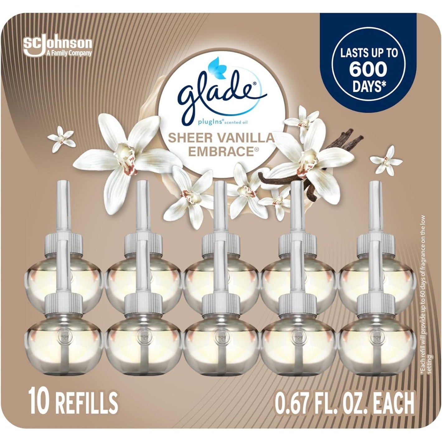 Glade Glade PlugIns Refills Air Freshener, Sheer Vanilla Embrace, Scented And Essential Oils For Home And Bathroom, 0.67 Fl Oz, 10 Count
