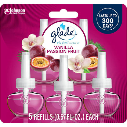 Glade Plugins Refills, Vanilla Passionfruit Scented Oils for Home & Bathroom, 335 fl oz, 5-Count