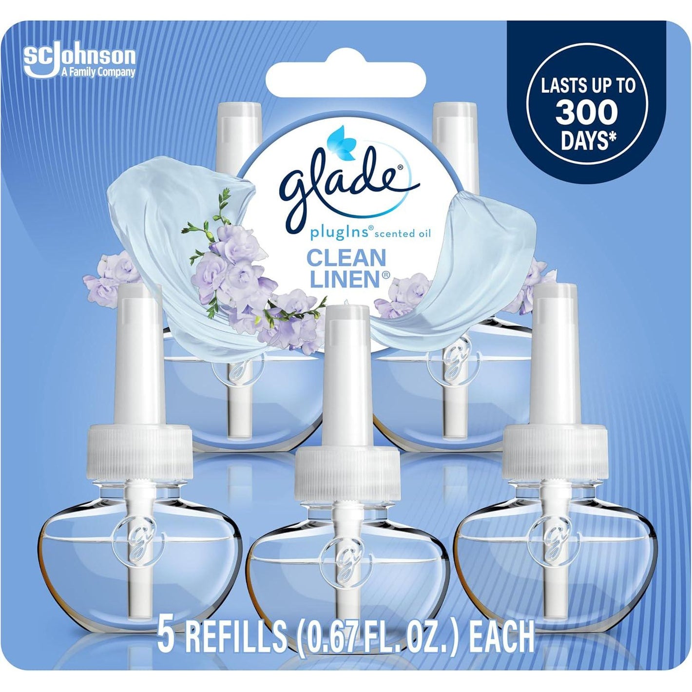 Glade Plugins Refills, Air Freshener Scented & Essential Oils, Clean Linen, 335 Fl Oz, Pack of 5