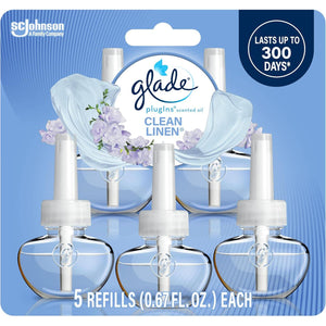 Glade Plugins Refills, Air Freshener Scented & Essential Oils, Clean Linen, 335 Fl Oz, Pack of 5