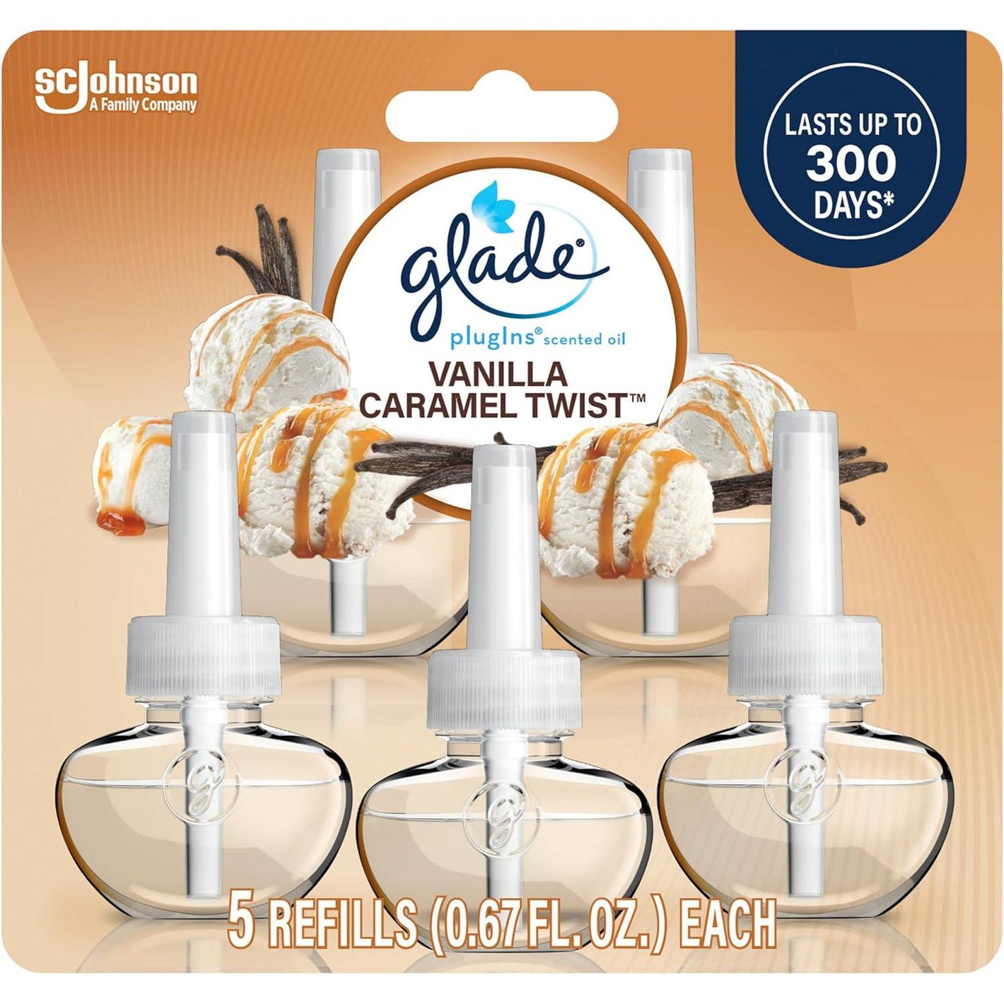 Glade Glade PlugIns Refills Air Freshener, Scented And Essential Oils For Home And Bathroom, Vanilla Caramel Twist, 3.35 Fl Oz, 5 Count