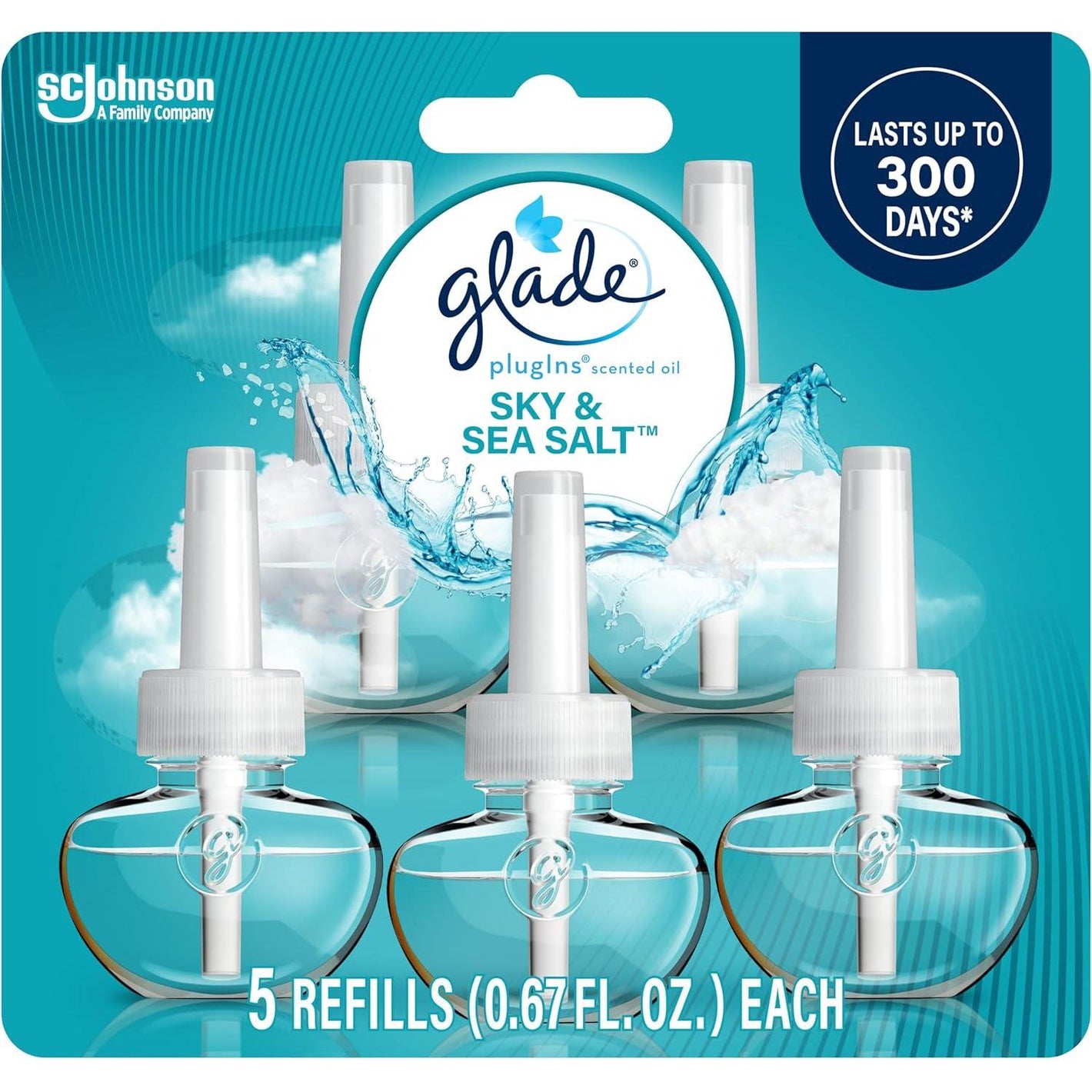 Glade Glade PlugIns Refills Air Freshener, Scented And Essential Oils For Home And Bathroom, Sky And Sea Salt, 3.35 Fl Oz, 5 Count