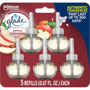 Glade Plugins Scented Oil, Apple Cinnamon, Essential Oil Infused, Wall Plug-In, 335oz, Pack of 5 Refills