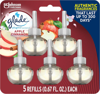Glade Plugins Scented Oil, Apple Cinnamon, Essential Oil Infused, Wall Plug-In, 335oz, Pack of 5 Refills