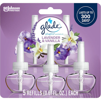 Glade Plugins Scented Oil Refills, Lavender & Vanilla Fragrance, Essential Oil Infused, 335 fl oz, Pack of 5