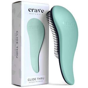 Crave Naturals Glide Thru Detangling Brush By Crave Naturals - Tangle-Free Hairbrush For Curly And Straight Hair - Gentle Detangler For Kids, Teens, And Adults - Wet And Dry Hair Care - Travel-Friendly, Turquoise