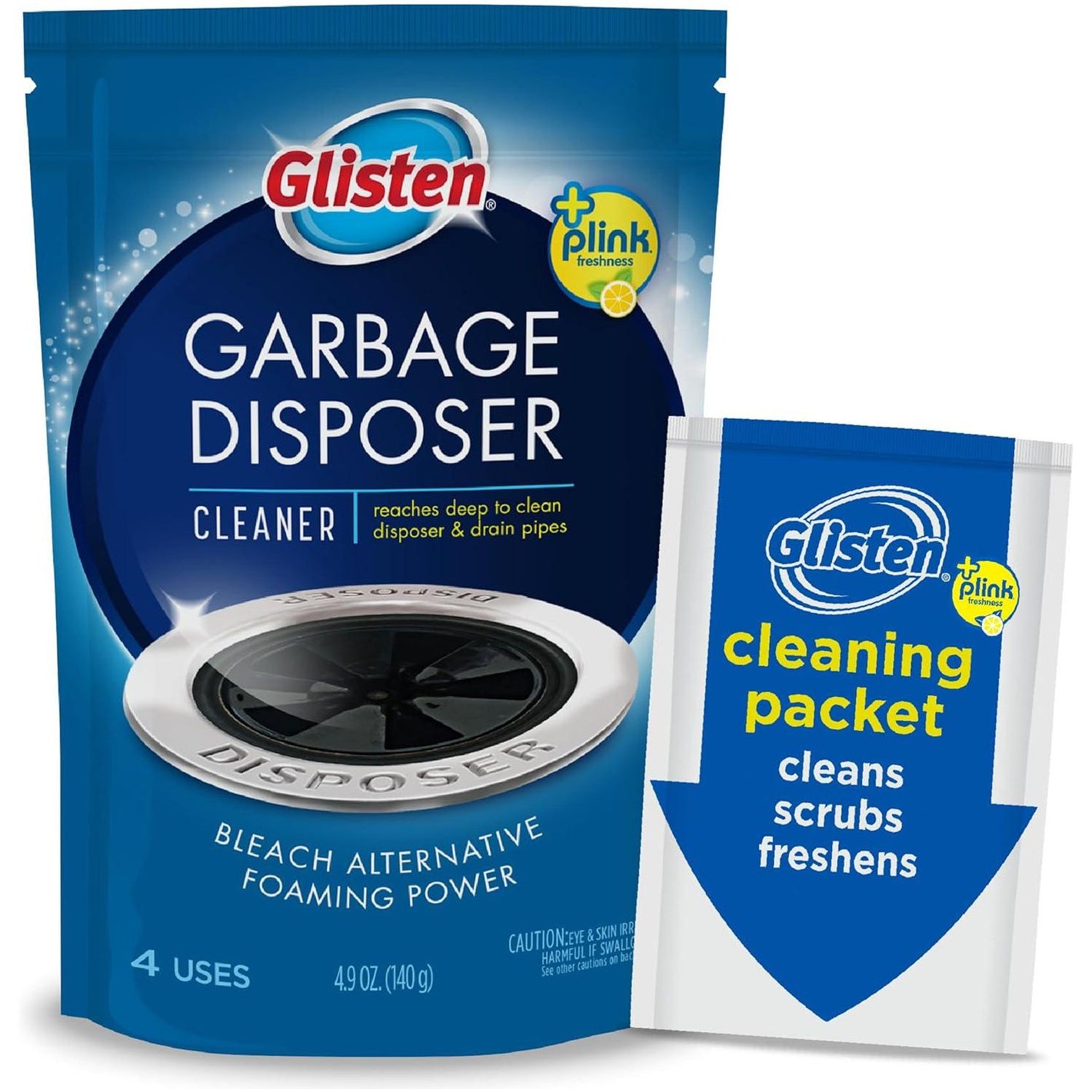 Glisten Glisten Garbage Disposer Cleaner And Freshener, Sink Disposal Odor Eliminator With Foaming Action, Lemon Scent, 4 Packets