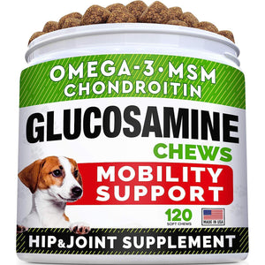 Dog Joint Supplements 120 Chicken Flavor Chews with Glucosamine Omega 3 Chondroitin MSM for Mobility Relief