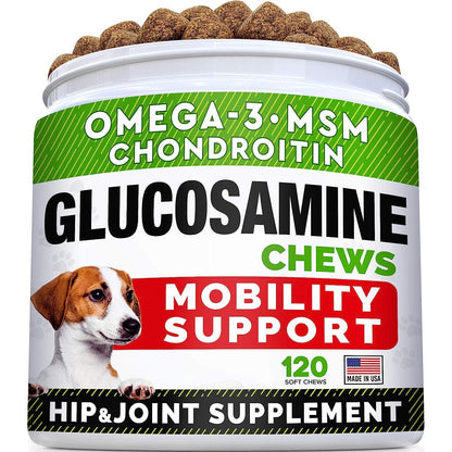 Dog Joint Supplements 120 Chicken Flavor Chews with Glucosamine Omega 3 Chondroitin MSM for Mobility Relief