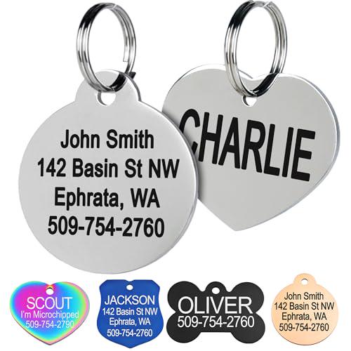 GoTags Stainless Steel Pet ID Tags, Custom Engraved, Up to 8 Lines, Bone/Round/Heart Shapes, 1-Pack