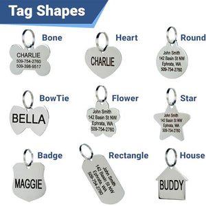 GoTags Stainless Steel Pet ID Tag for Dogs and Cats Engraved Custom Text Both Sides Bone Shape