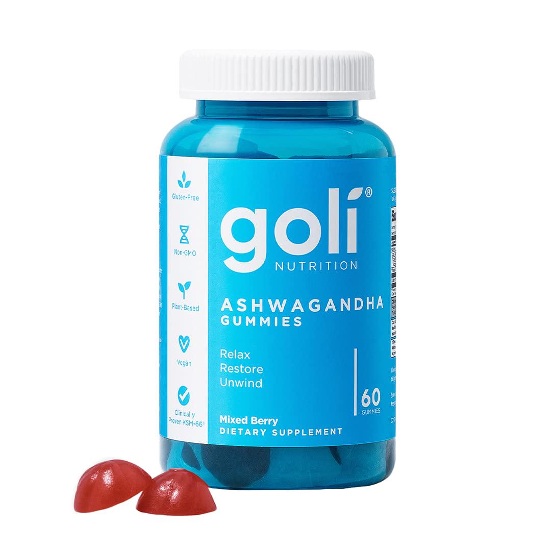 Goli Ashwagandha & Vitamin D Gummy, 60 Count, Mixed Berry, KSM-66, Vegan, Plant-Based, Non-GMO, Gluten-Free, Gelatin-Free, Relax & Unwind