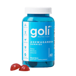 Goli Ashwagandha & Vitamin D Gummy, 60 Count, Mixed Berry, KSM-66, Vegan, Plant-Based, Non-GMO, Gluten-Free, Gelatin-Free, Relax & Unwind