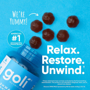 Goli Ashwagandha & Vitamin D Gummy, Mixed Berry, KSM-66, Vegan, Plant-Based, Non-GMO, Gluten-Free, Gelatin-Free, Relax, Restore, Unwind, 180 Count (Pack of 3)