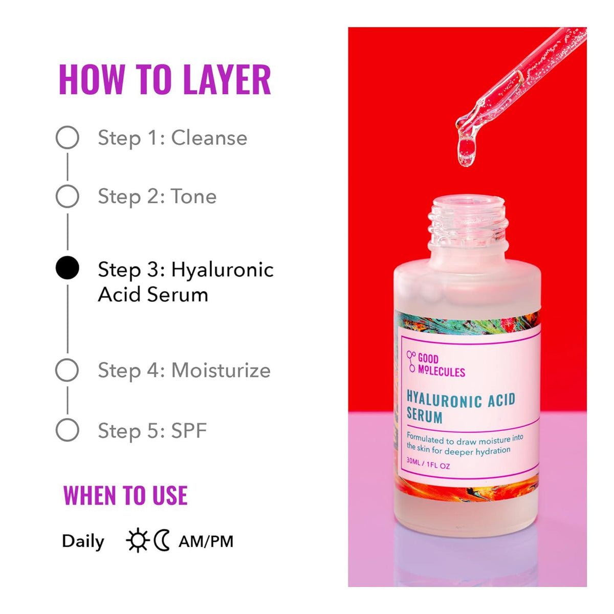Good Molecules Good Molecules Hyaluronic Acid Serum - Hydrating, Non-greasy Formula To Moisturize, Plump - 1% HA, Anti-aging, Water-Based Skincare For Face