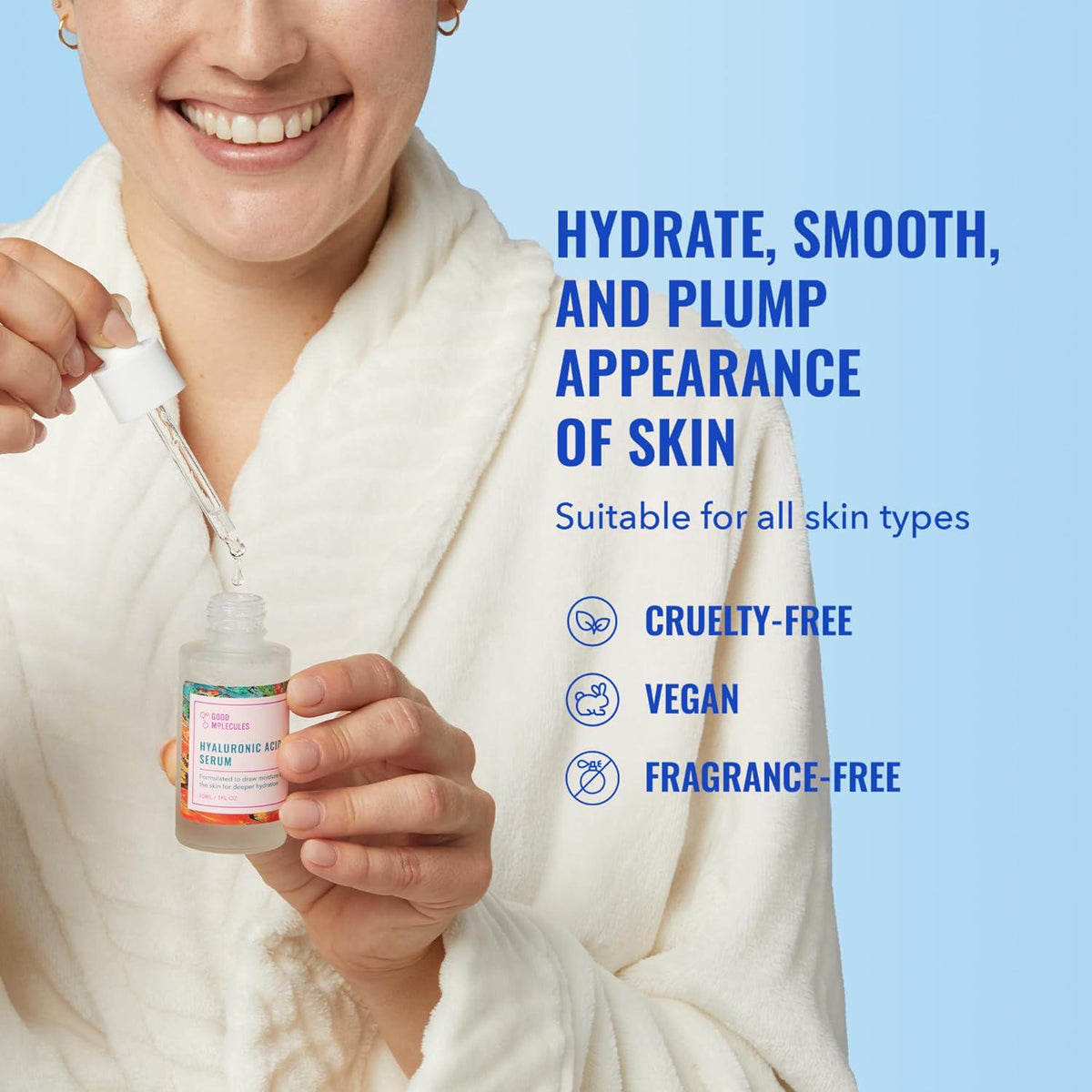 Good Molecules Good Molecules Hyaluronic Acid Serum - Hydrating, Non-greasy Formula To Moisturize, Plump - 1% HA, Anti-aging, Water-Based Skincare For Face
