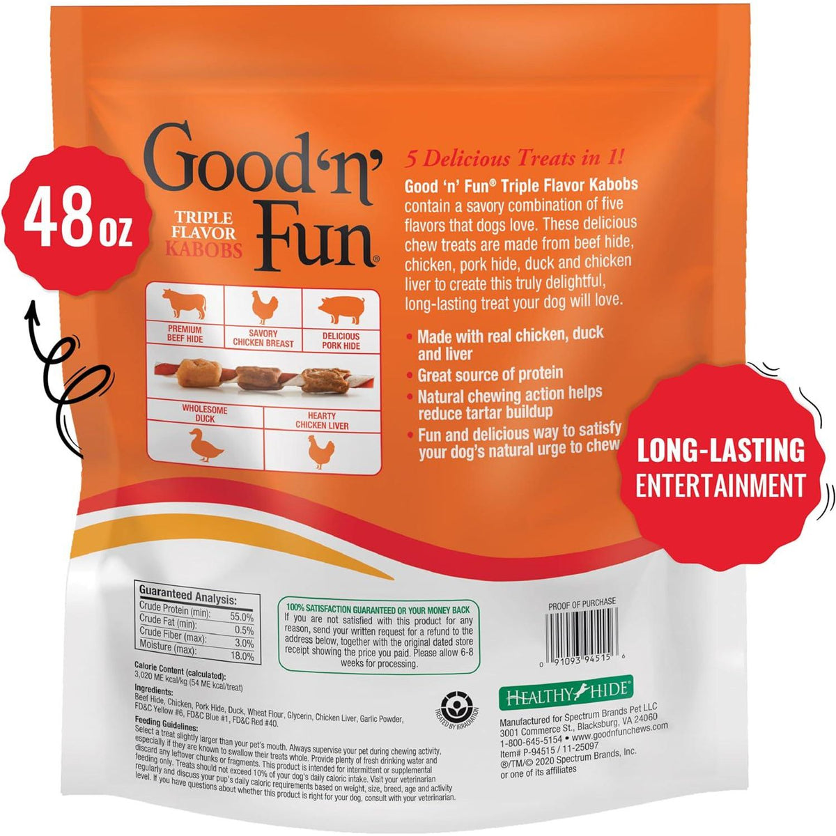 Good'N'Fun Triple Flavored Rawhide Kabobs For Dogs,Does not Apply