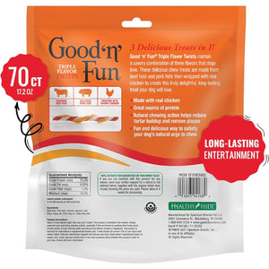 Good 'n' Fun Triple Flavor Twists Dog Chews 70 Ct Beef Pork Hide and Chicken Treats