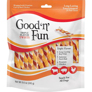 Good 'n' Fun Triple Flavored Rawhide Twist Dog Chews 35 Count Bag