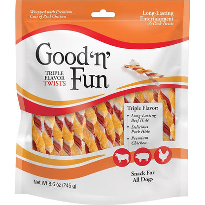 Good 'n' Fun Triple Flavored Rawhide Twist Dog Chews 35 Count Bag