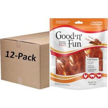 Good 'n' Fun Triple Flavor Wings Dog Chews 12 oz Real Chicken Pork Hide and Beef Hide for All Dogs