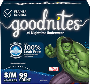GoodNites Goodnites Boys' Bedwetting Underwear, Size S/M (43-68 Lbs), 99 Ct (3 Packs Of 33), Packaging May Vary