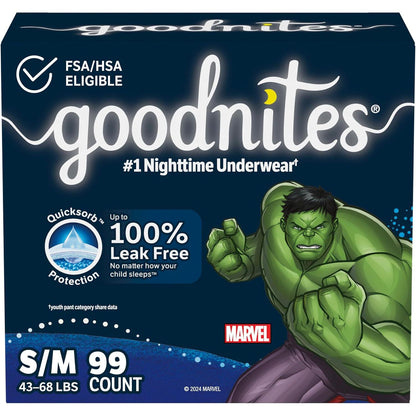 GoodNites Goodnites Boys' Bedwetting Underwear, Size S/M (43-68 Lbs), 99 Ct (3 Packs Of 33), Packaging May Vary