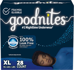 GoodNites Goodnites Boys' Bedwetting Underwear, Size Extra Large (95-140+ Lbs), 28 Ct (2 Packs Of 14), Packaging May Vary