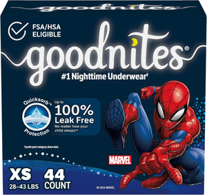 GoodNites Boys Nighttime Bedwetting Underwear, Extra Small (28-43 lbs), 44 Count, 2 Packs of 22 (Packaging May Vary)