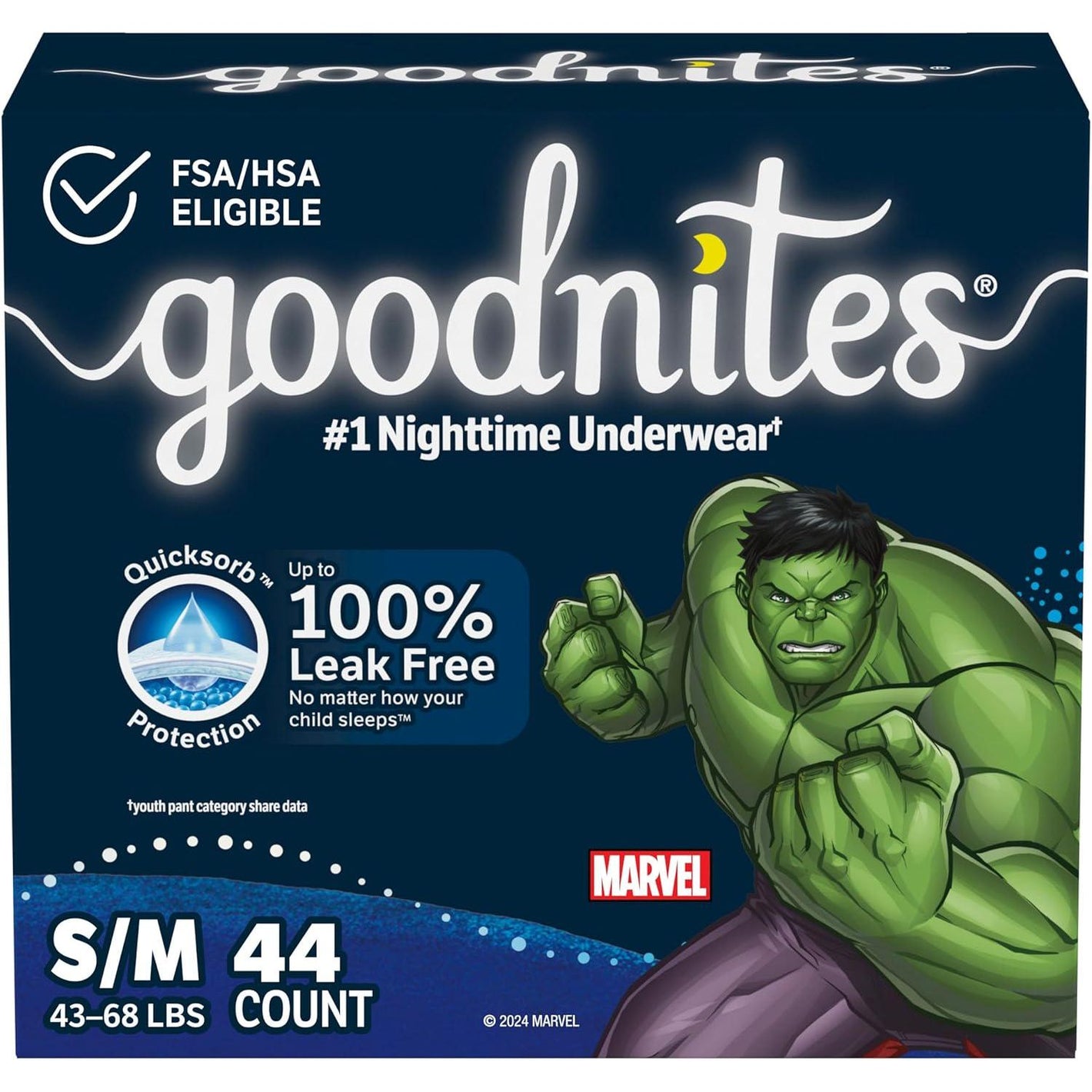 GoodNites Goodnites Boys' Nighttime Bedwetting Underwear, Size S/M (43-68 Lbs), 44 Ct (2 Packs Of 22), Packaging May Vary