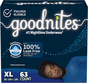 GoodNites Goodnites Boys' Nighttime Bedwetting Underwear, Size Extra Large (95-140+ Lbs), 63 Ct (3 Packs Of 21), Packaging May Vary